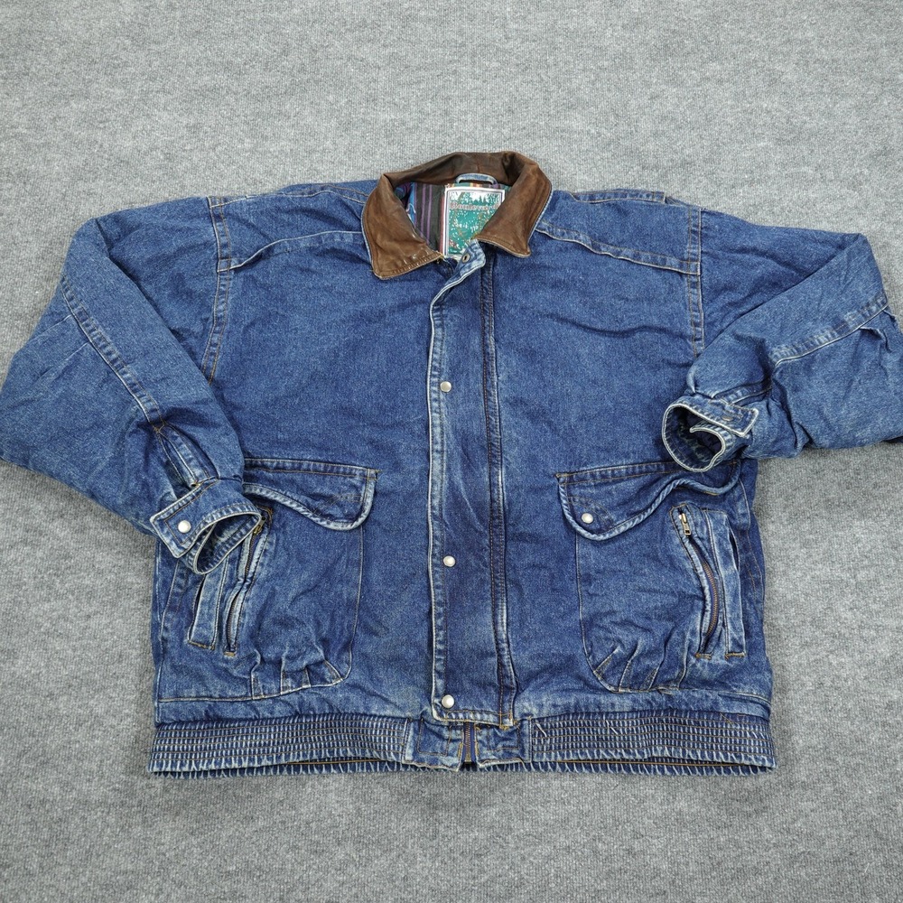 Vintage Boulevard Jacket 3XLT Blue Men Denim Bomber Lined Insulated Pockets